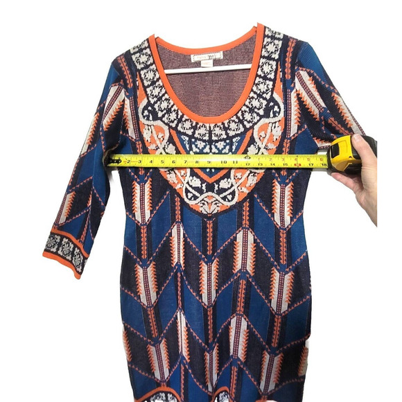 Flying Tomato Aztec Print Sweater Dress Size L Bodycon 3/4 Sleeve Blue Orange - Picture 4 of 6